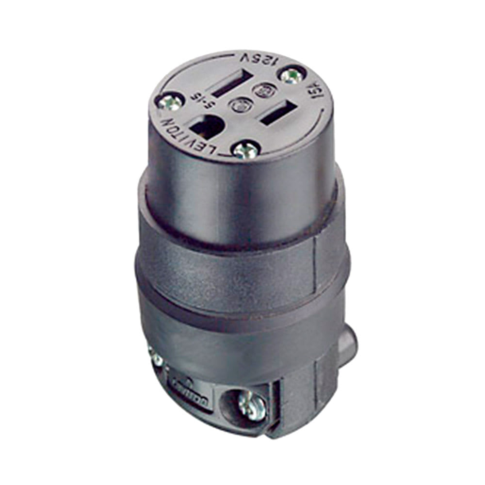 CONECTOR AEREO 15A 125V L-T PVC-CAUCHO NEGRO LEVITON